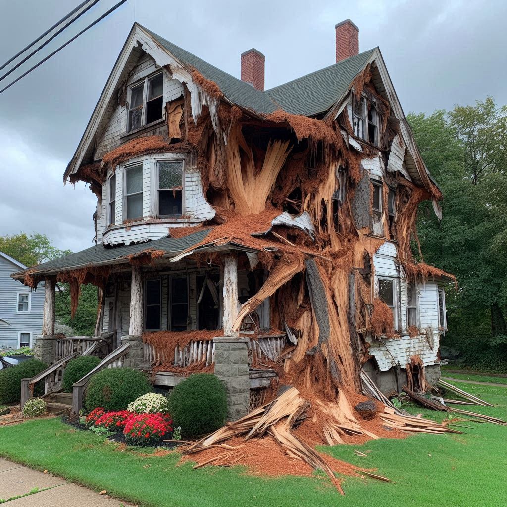 Damaged tree on an Atkinson home showing signs of disease and decay